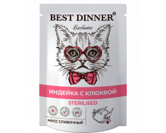 Best Dinner Exclusive Sterilized мусс для стерилизованных кошек индейка/клюква 85г