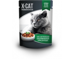 X-CAT пауч для кошек курица/утка в соусе 85г