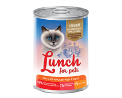 Lunch for pets консерва для кошек рагу из мяса птицы в желе профилактика МКБ 400г