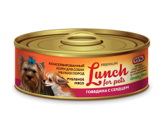 Lunch for pets консерва для собак мелких пород рубленое мясо говядина/сердце 100г