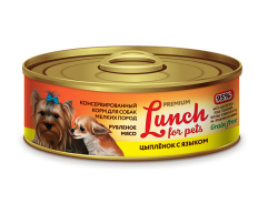 Lunch for pets консерва для собак мелких пород рубленое мясо цыплёнок/язык 100г