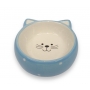 N1 миска керамическая Мордочка кошки голубая в горох 180мл