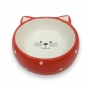 N1 миска керамическая Мордочка кошки красная в горох 180мл