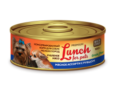 Lunch for pets консерва для собак мелких пород рубленое мясо мясное ассорти с рубцом 100г