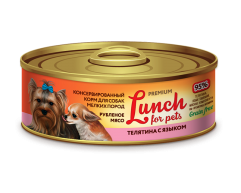 Lunch for pets консерва для собак мелких пород рубленое мясо телятина/язык 100г