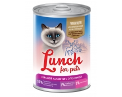 Lunch for pets консерва для кошек мясное ассорти с олениной в желе профилактика МКБ 400г