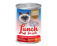 Lunch for pets консерва для кошек говядина/сердце в желе профилактика МКБ 400г