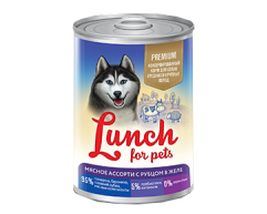 Lunch for pets конcерва для собак средних/крупных пород в желе мясное ассорти рубец 400г