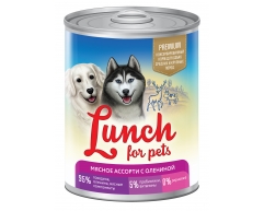 Lunch for pets конcерва для собак средних/крупных пород в желе мясное ассорти оленина 850г