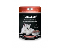 Gina пауч для кошек Tuna & Beef тунец/говядина кусочки в соусе 85г